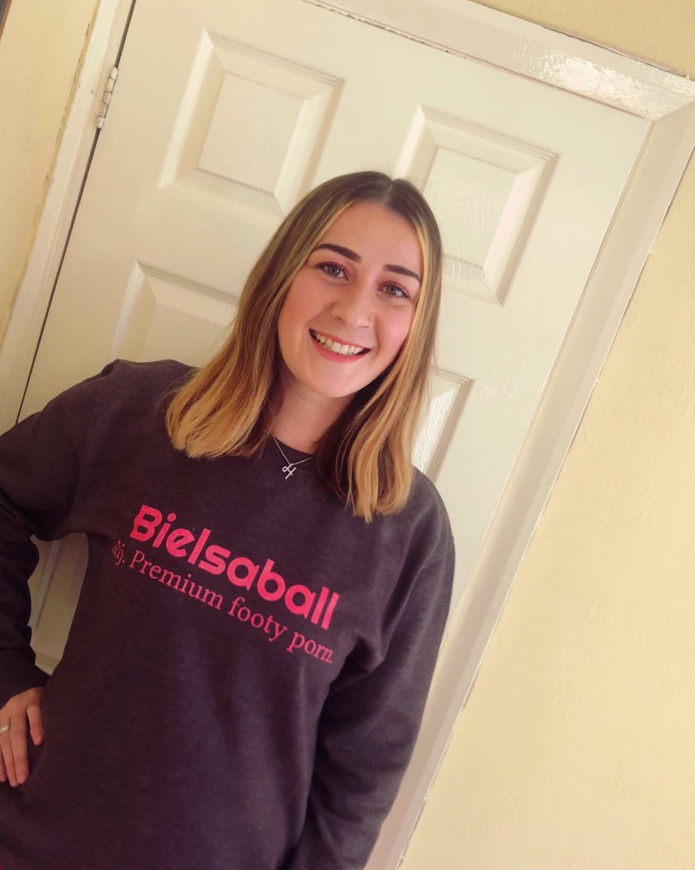 Customer in the Bielsaball sweatshirt